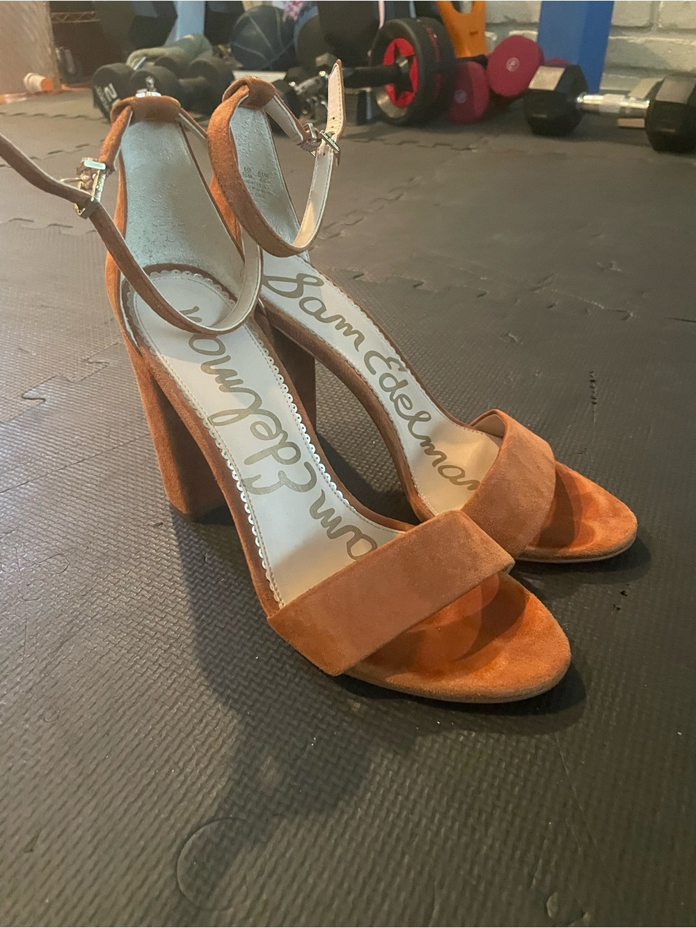 Sam Edelman Chestnut Suede Ankle Strap Block Heels